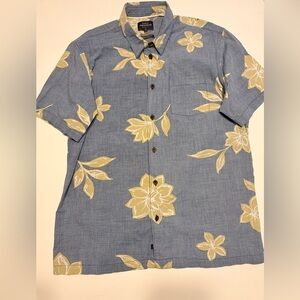 Quiksilver Waterman Hawaiian Shirt Men’s L Blue Floral Aloha Button Down